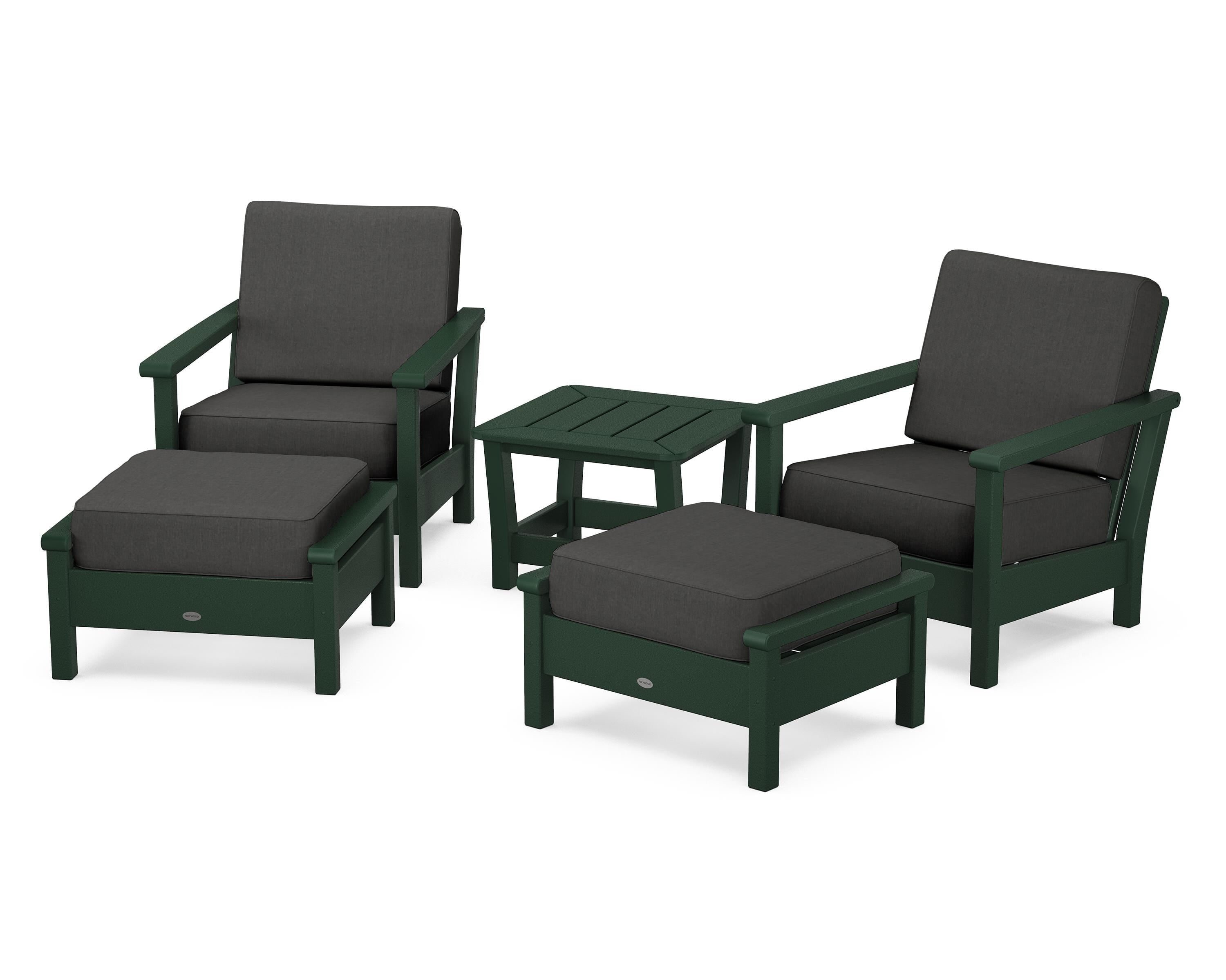 POLYWOOD Harbour 5-Piece Deep Seating Chair Set in Green / Spectrum Carbon