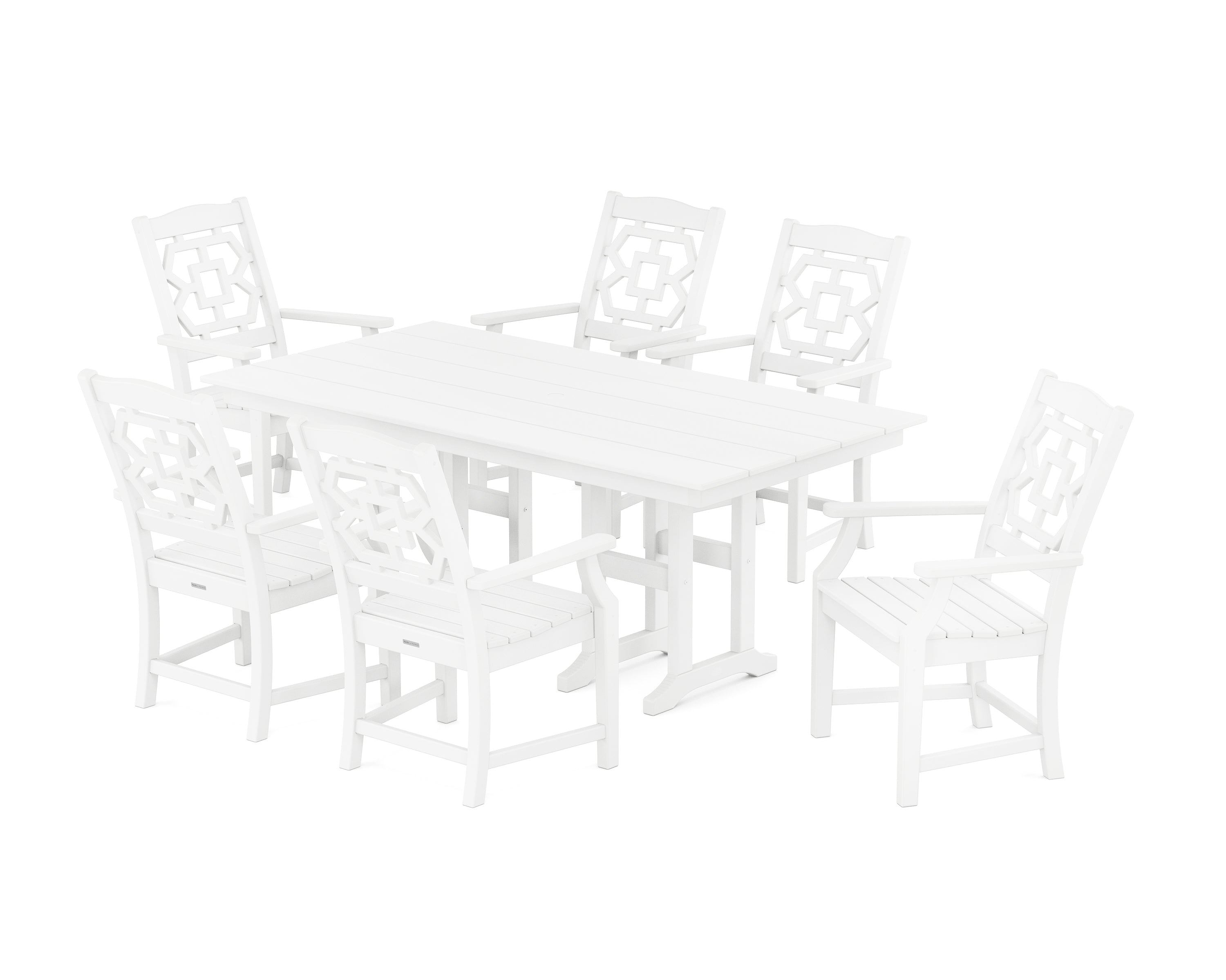 Martha Stewart by POLYWOOD® Chinoiserie Arm Chair 7-Piece Farmhouse Dining Set in White