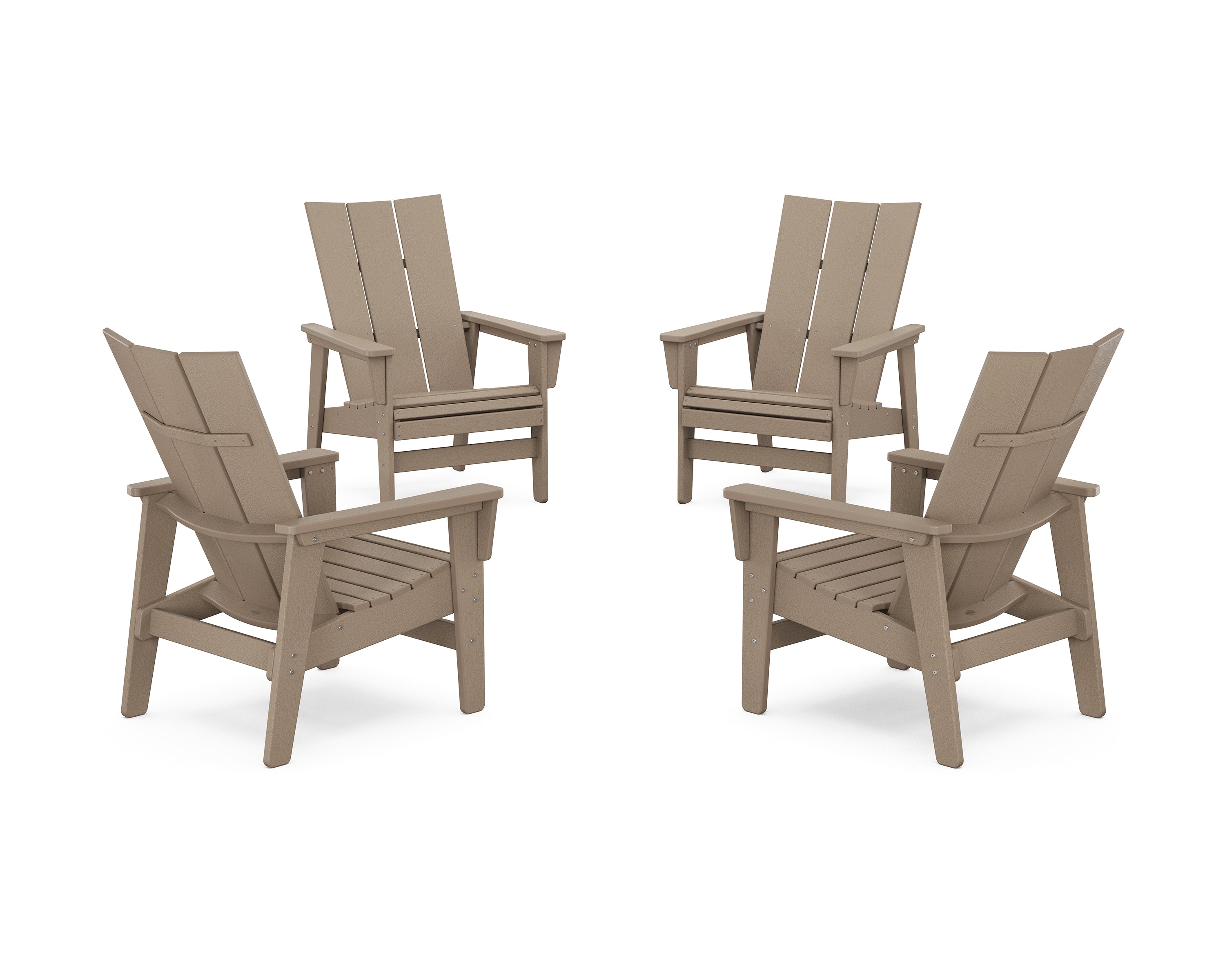 POLYWOOD® 4-Piece Modern Grand Upright Adirondack Chair Conversation Set in Vintage Sahara