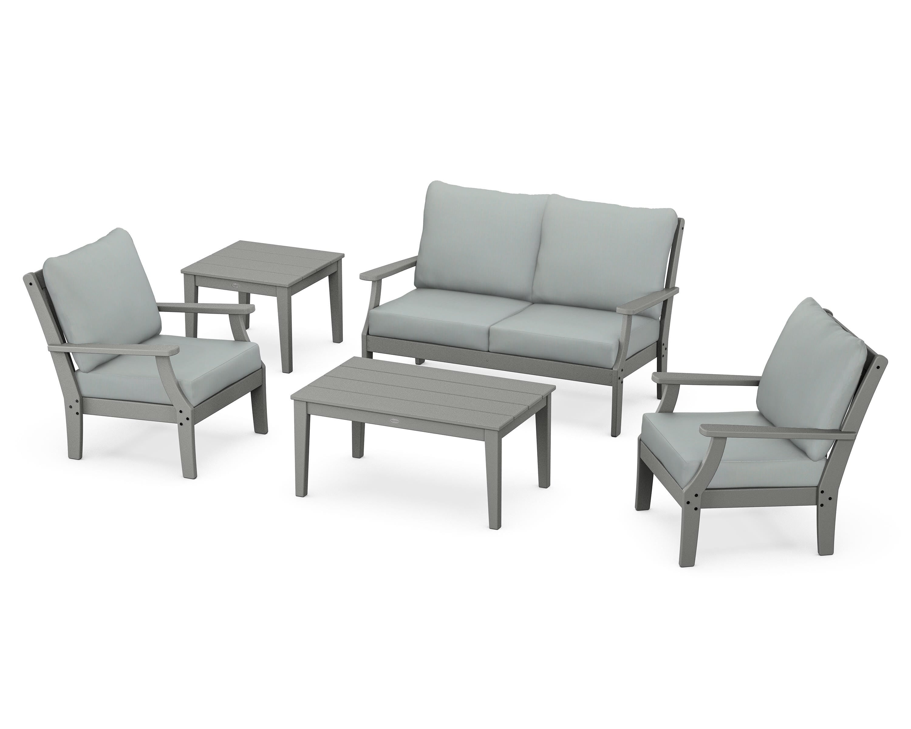 POLYWOOD Braxton 5-Piece Deep Seating Set in Slate Grey / Spa