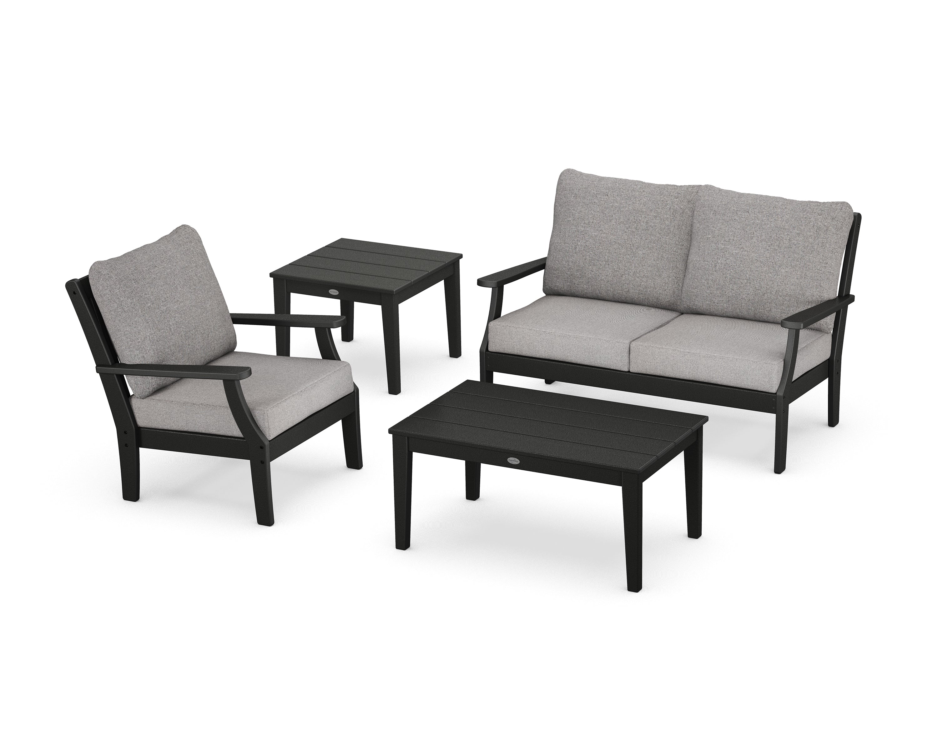 POLYWOOD Braxton 4-Piece Deep Seating Set in Black / Grey Mist