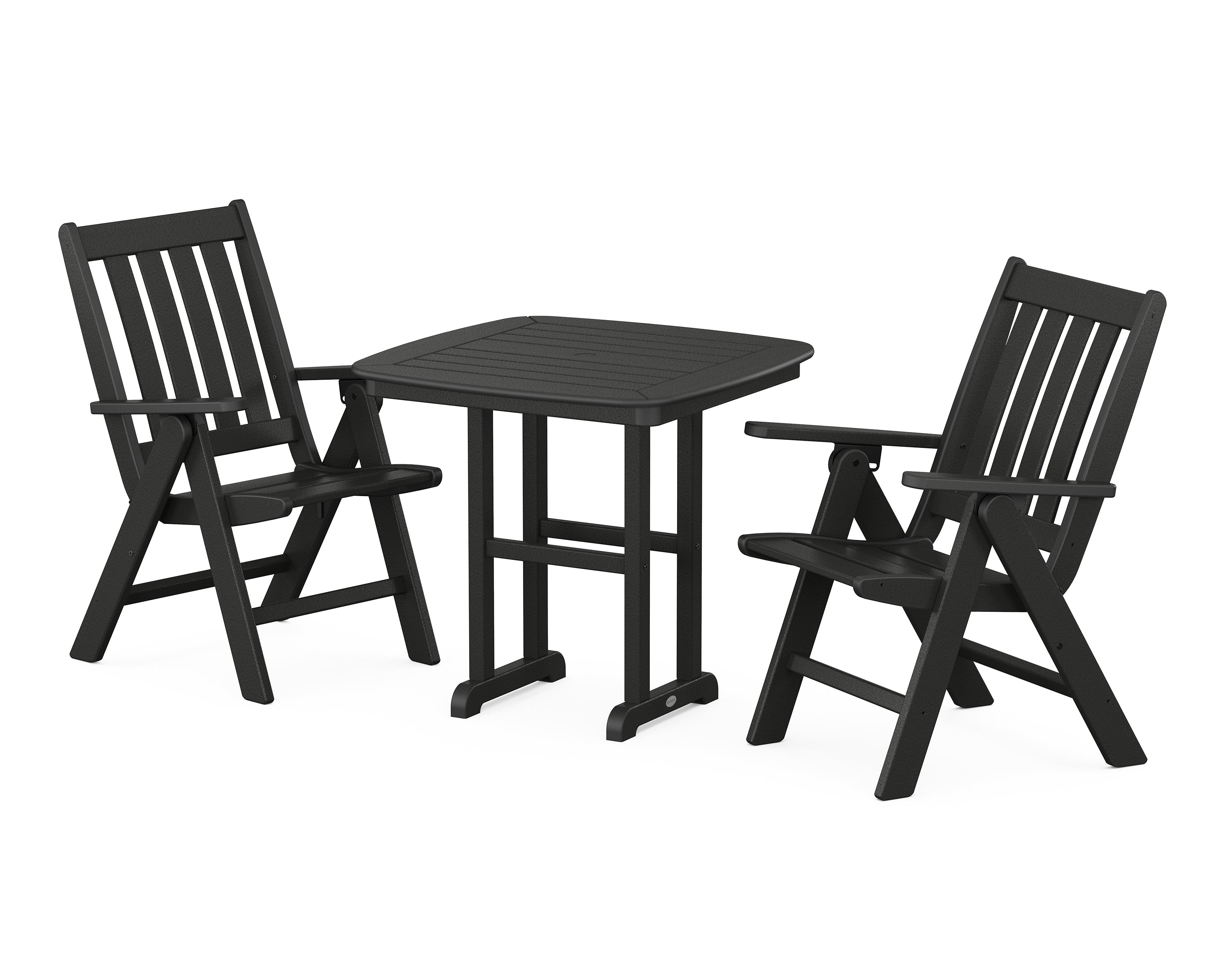 POLYWOOD® Vineyard Folding Chair 3-Piece Dining Set in Black