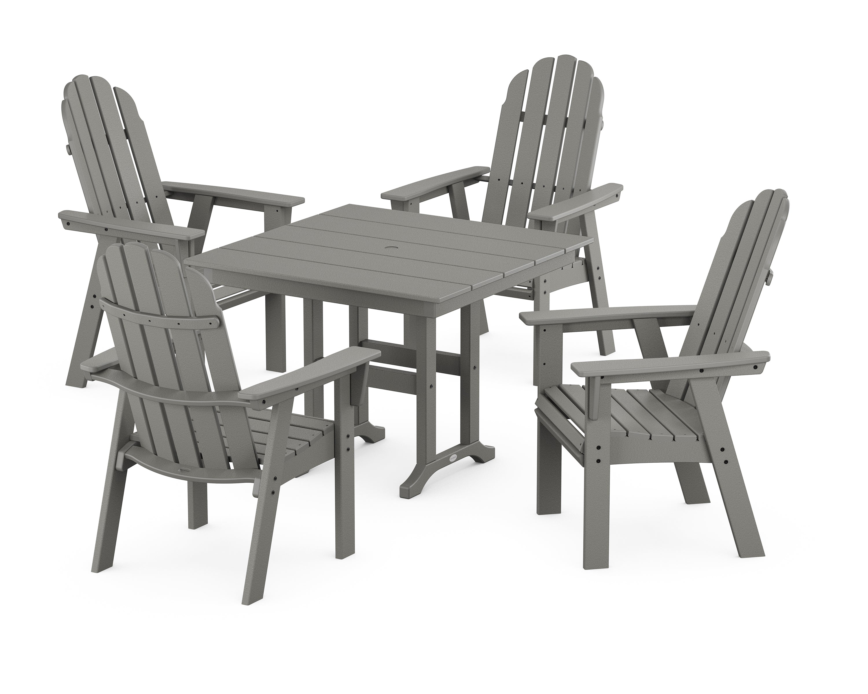 POLYWOOD® Vineyard Curveback Adirondack 5-Piece Farmhouse Dining Set in Slate Grey