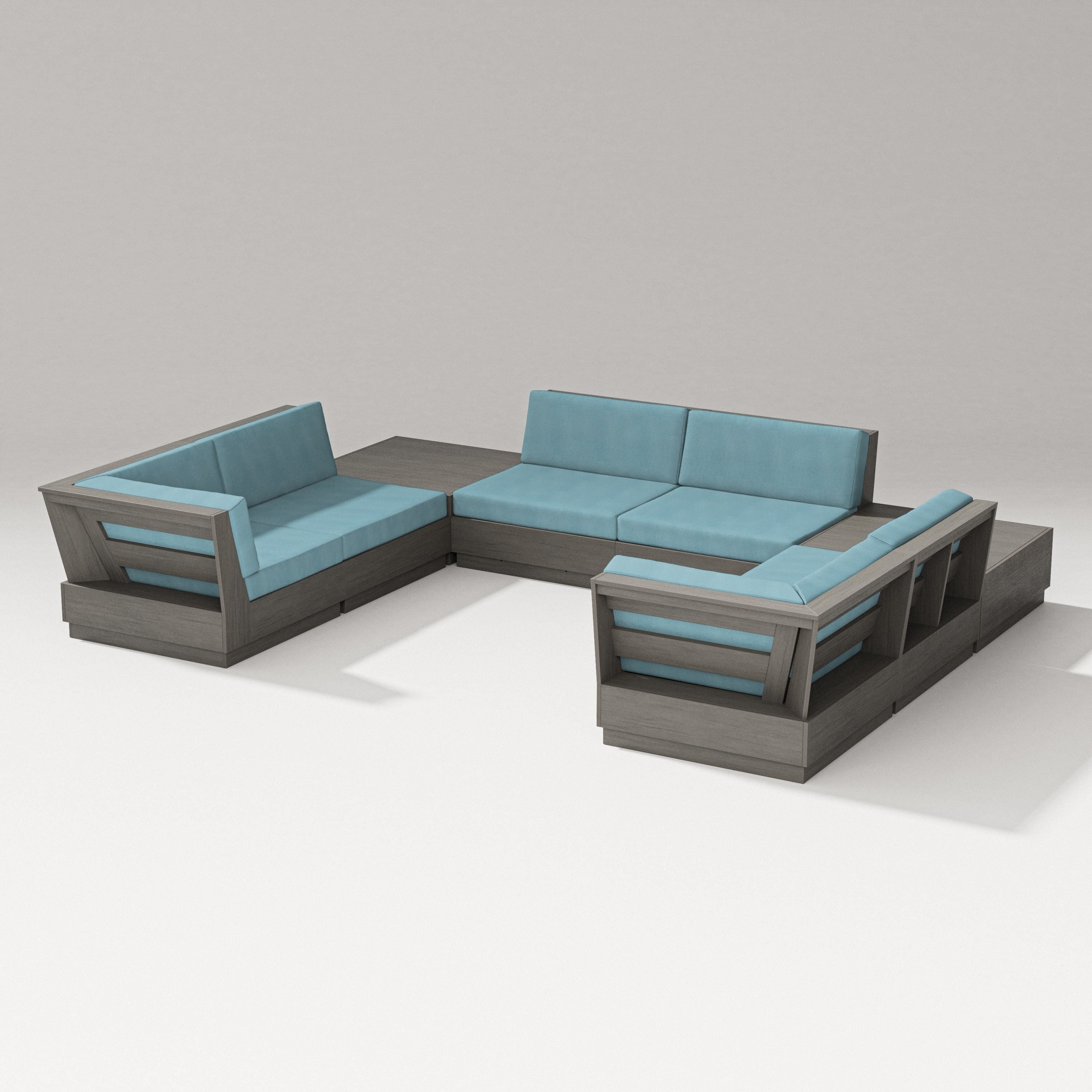 PW Designer Series Elevate 8-Piece U-Shaped Sectional in Driftwood / Lattice Sky Blue