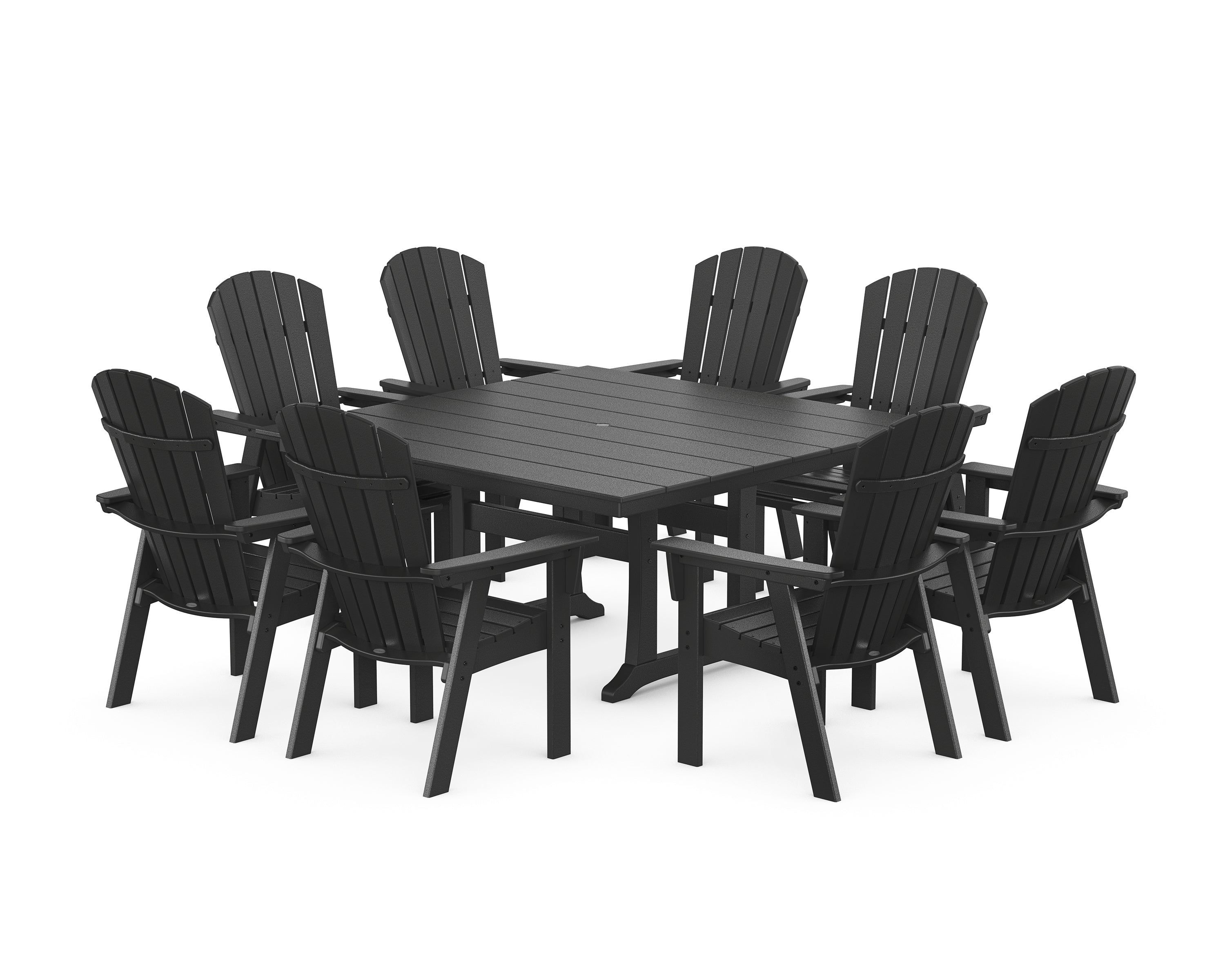 POLYWOOD Nautical Curveback Adirondack 9-Piece Square Dining Set with Trestle Legs in Black