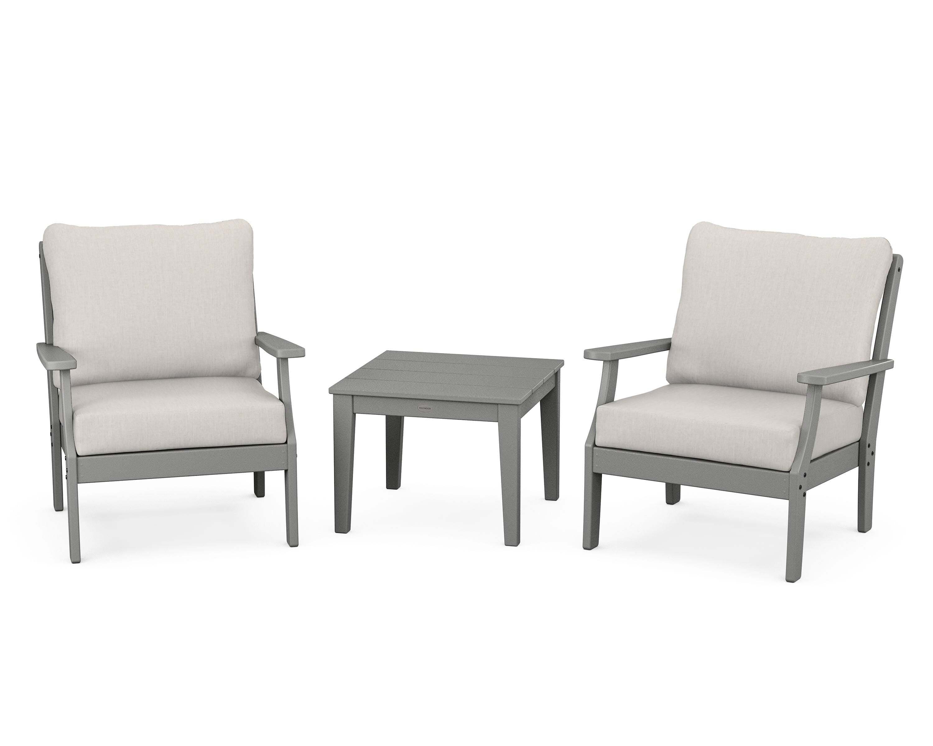 POLYWOOD Braxton 3-Piece Deep Seating Set in Slate Grey / Cast Ash