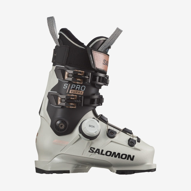 Challenging traditional boot constructions Salomon's Supra BOA 105 W ski boots have been designed to offer women a new standard of perfect fit. Our ExoWrap Construction combined with the BOA Fit System provides a micro-adjustable precision fit and a targeted wrap