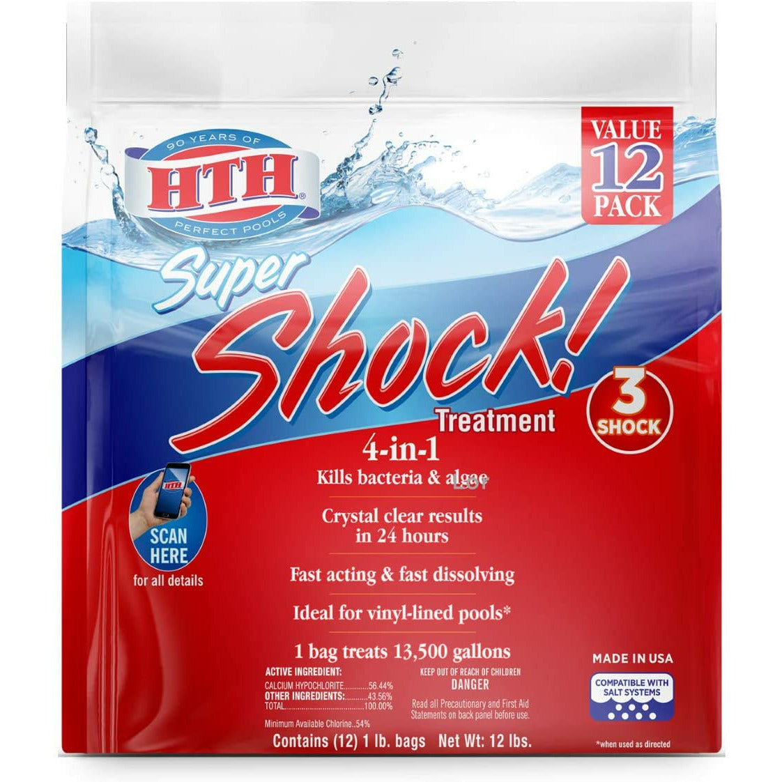 HTH 52026 Super Shock Pool Chlorine, 1 lb (2 Pack of 6)