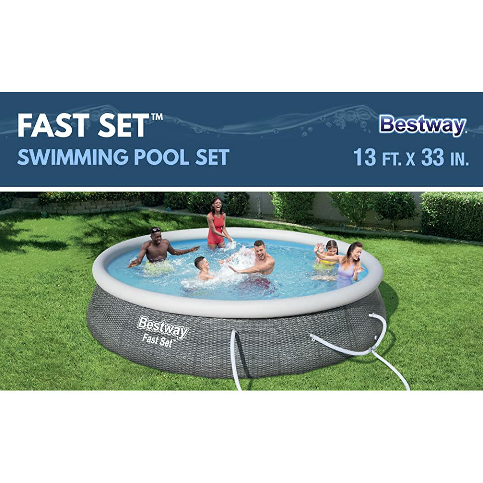 13ft x 33in Bestway 57375E Fast Round Inflatable Pool  | Rattan Print Above Ground Pool