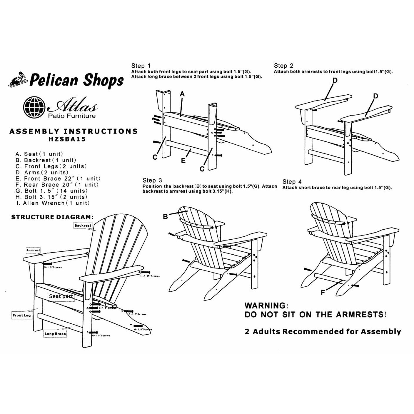 Surf City Poly Adirondack Chair - Color : Sand - Atlas Patio Furniture - Pelican Shops Ski, Pool & Patio