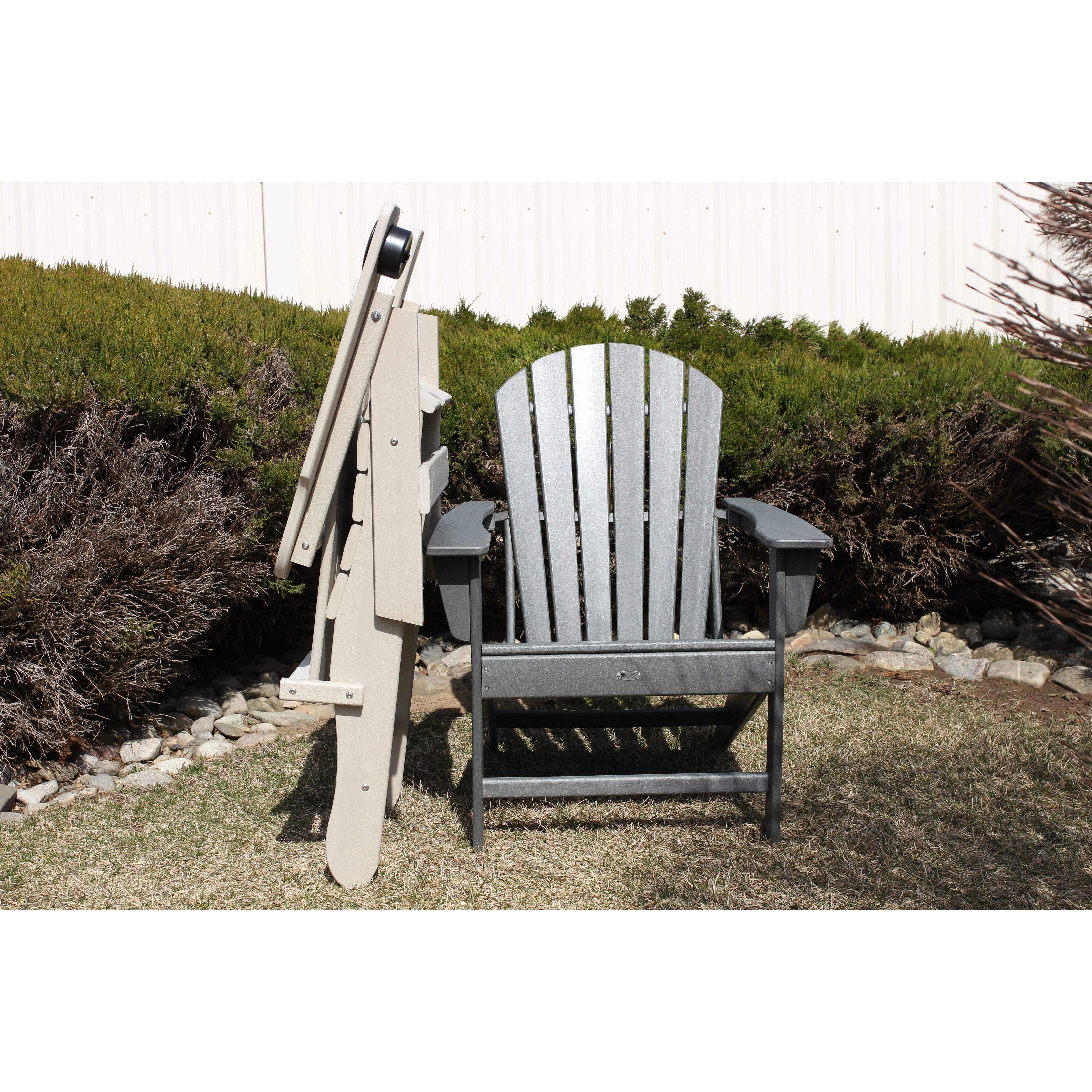 Beach Haven Folding Adirondack Chair With Cupholder (Tan) - Polymer Furniture IN STOCK