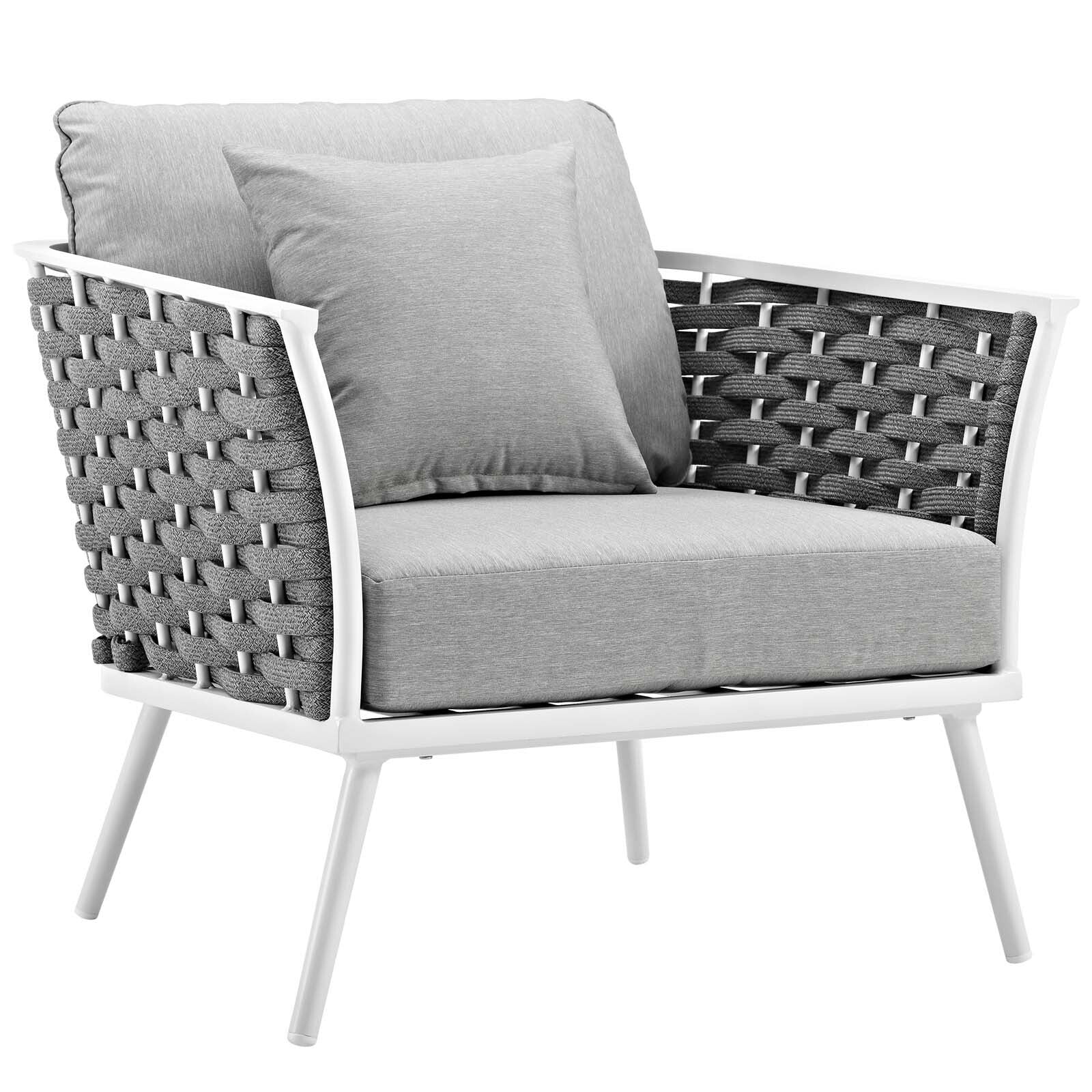 Stance Outdoor Patio Aluminum Armchair in White / Gray EEI-3054