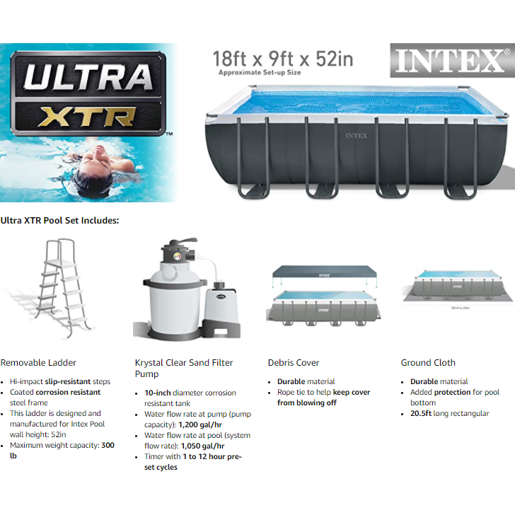 Intex 18ft X 9ft X 52in Ultra XTR Rectangular Pool Set - Pelican Shops
