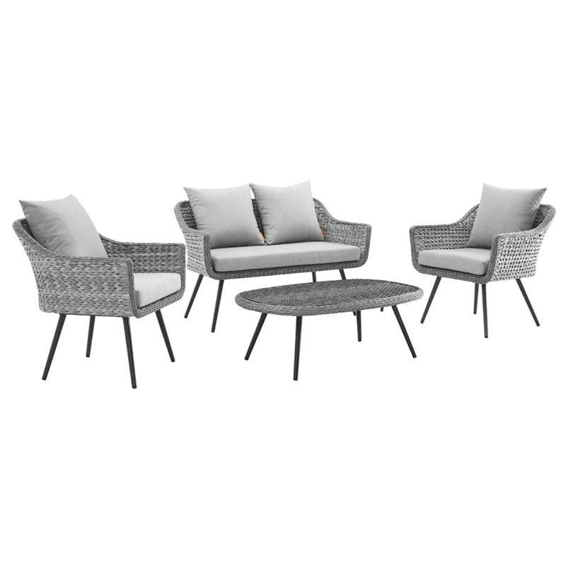 Endeavor 4 Piece Wicker Rattan Patio Loveseat Set in Gray EEI-3177