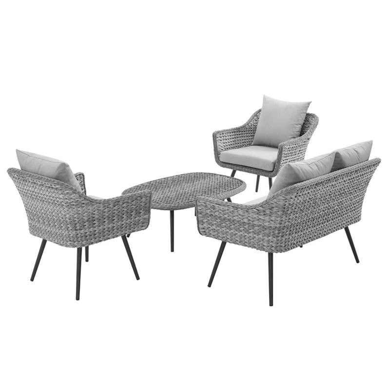 Endeavor 4 Piece Wicker Rattan Patio Loveseat Set in Gray EEI-3177