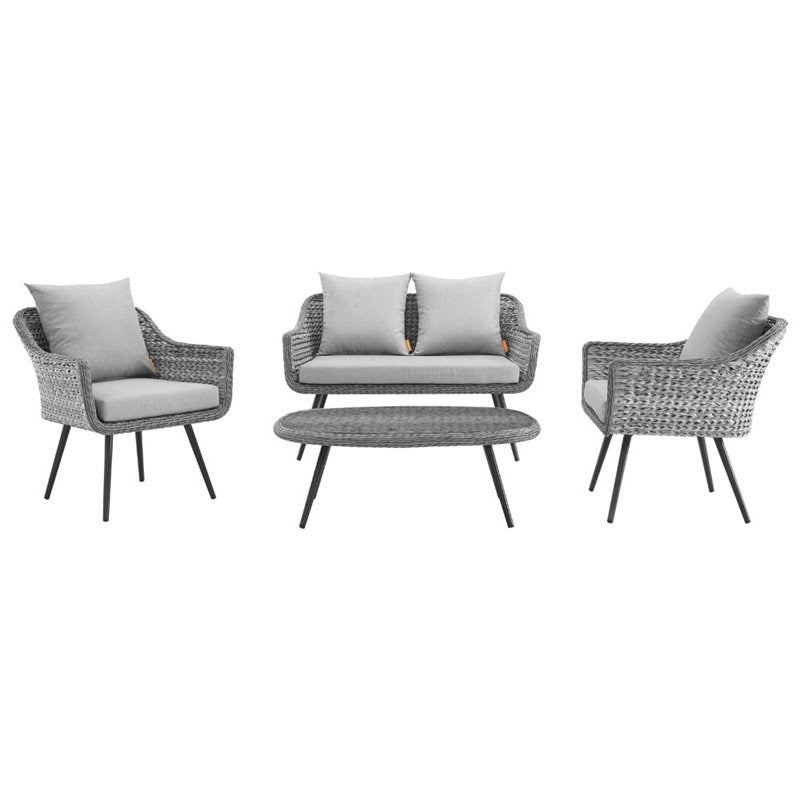 Endeavor 4 Piece Wicker Rattan Patio Loveseat Set in Gray EEI-3177