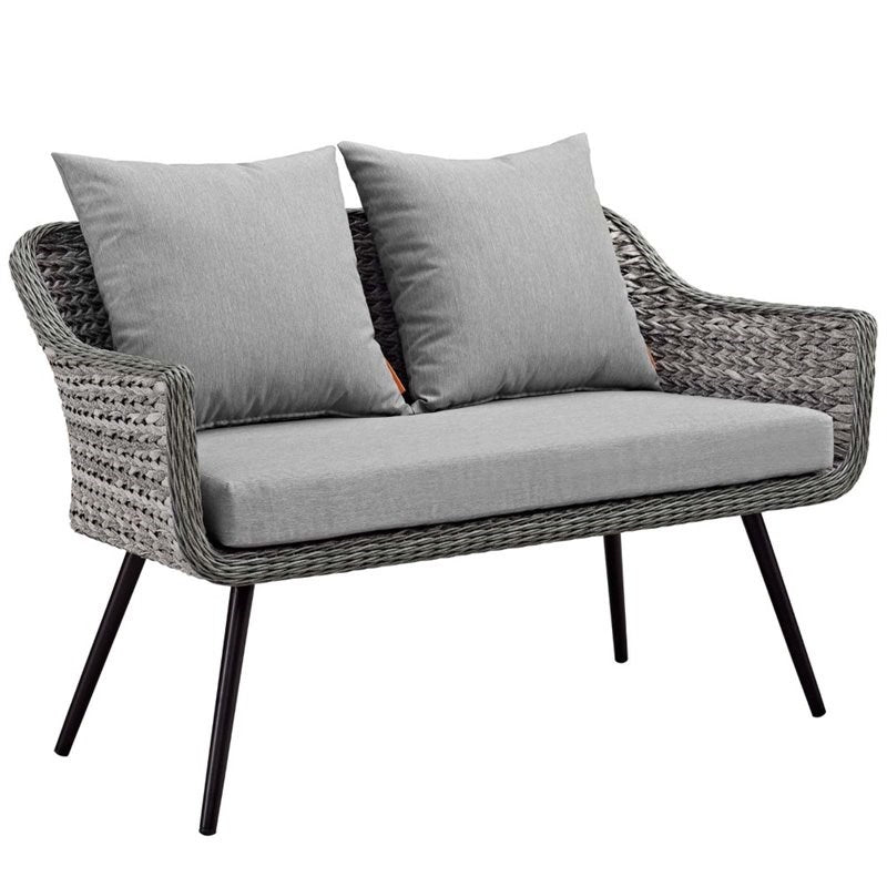 Endeavor 4 Piece Wicker Rattan Patio Loveseat Set in Gray EEI-3177