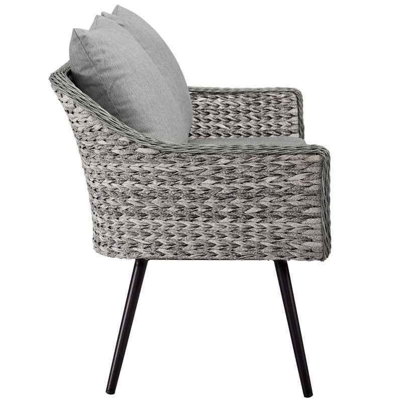 Endeavor 4 Piece Wicker Rattan Patio Loveseat Set in Gray EEI-3177